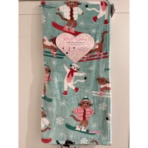 Betsy Johnson CATS Skiing Puffer Winter Jacket 60x50 Throw Blanket Christmas Cat